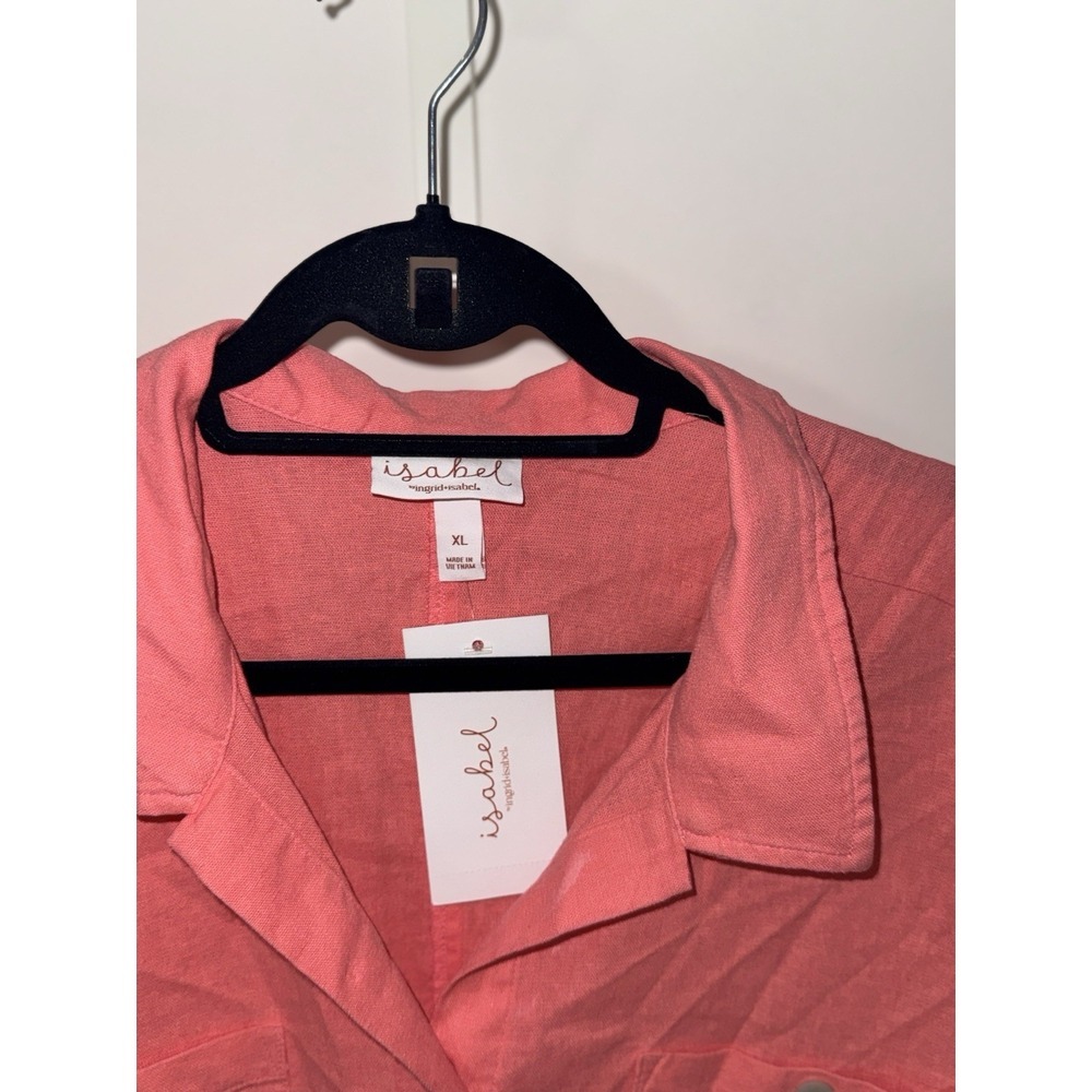 Isabel Maternity - Short Sleeve Linen Button-Up Maternity Shirt- XS - Picture 8 of 10